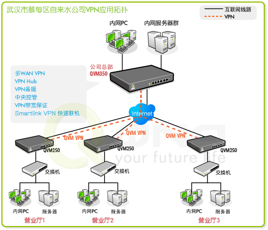 圖:武漢市蔡甸區自來水公司VPN應用拓撲